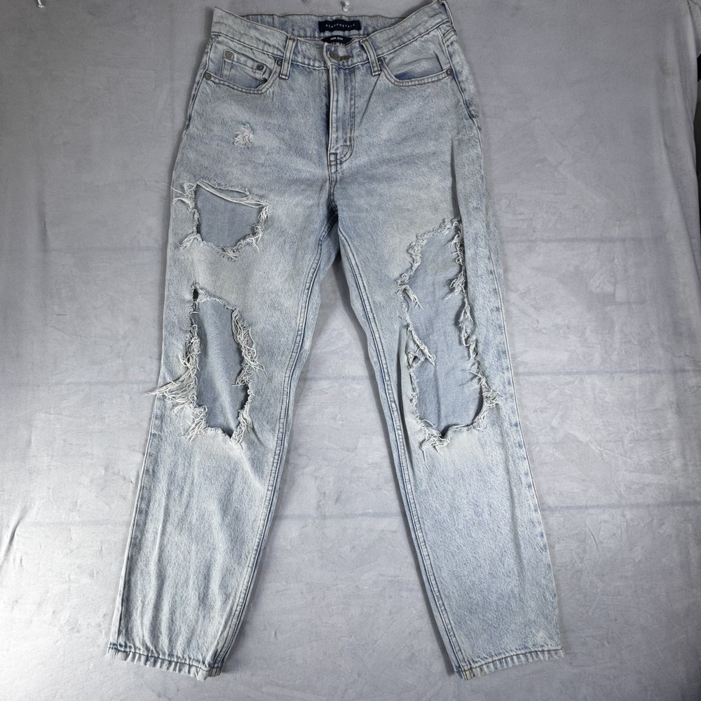 Aeropostale Womens Mom‎ Jeans Light Blue Washed Denim Casual Ripped Distressed 4